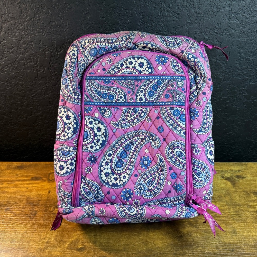 Vera Bradley Laptop Backpack Purple Blue Paisley Quilted Cotton Bag Large Womens